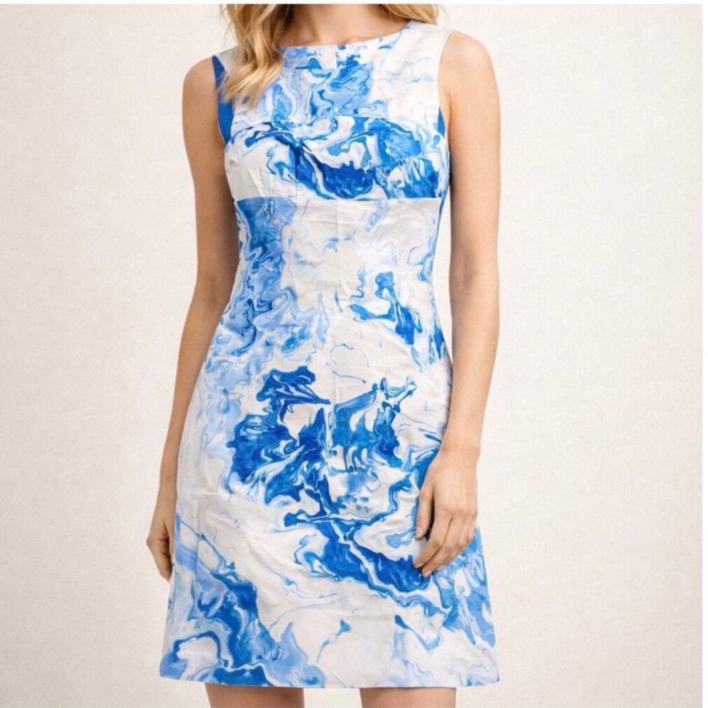 Wedding Guest Dress Size 4 Maeve Marbled Waters Blue Aqua Party Old Money Preppy